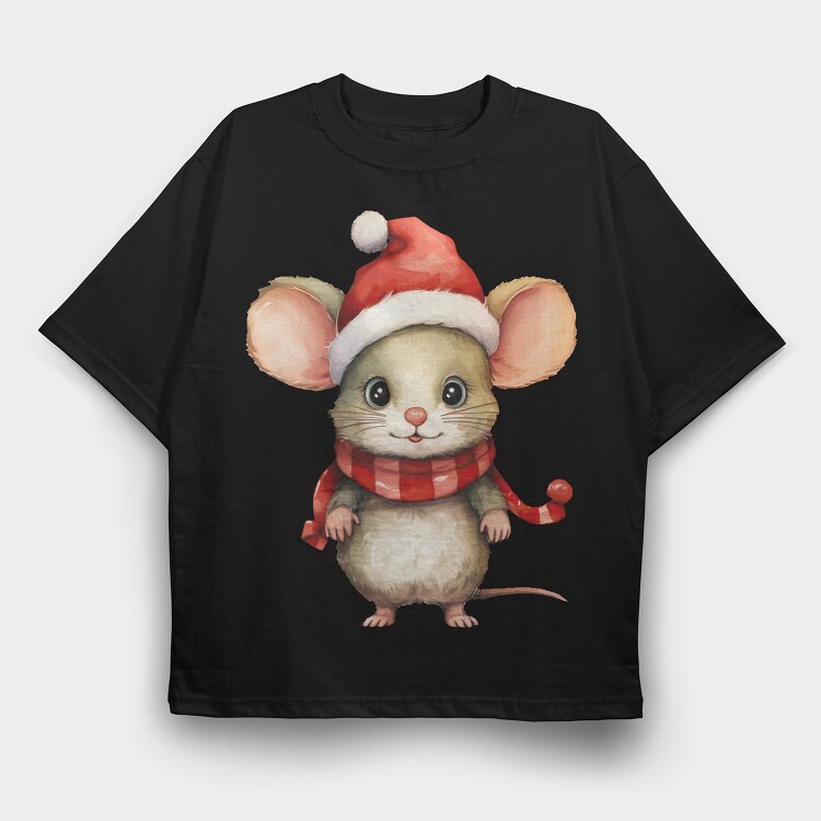 Mouse Santa Hat, Tricou Oversize Barbati (Unisex)
