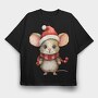 Mouse Santa Hat, Tricou Oversize Barbati (Unisex)