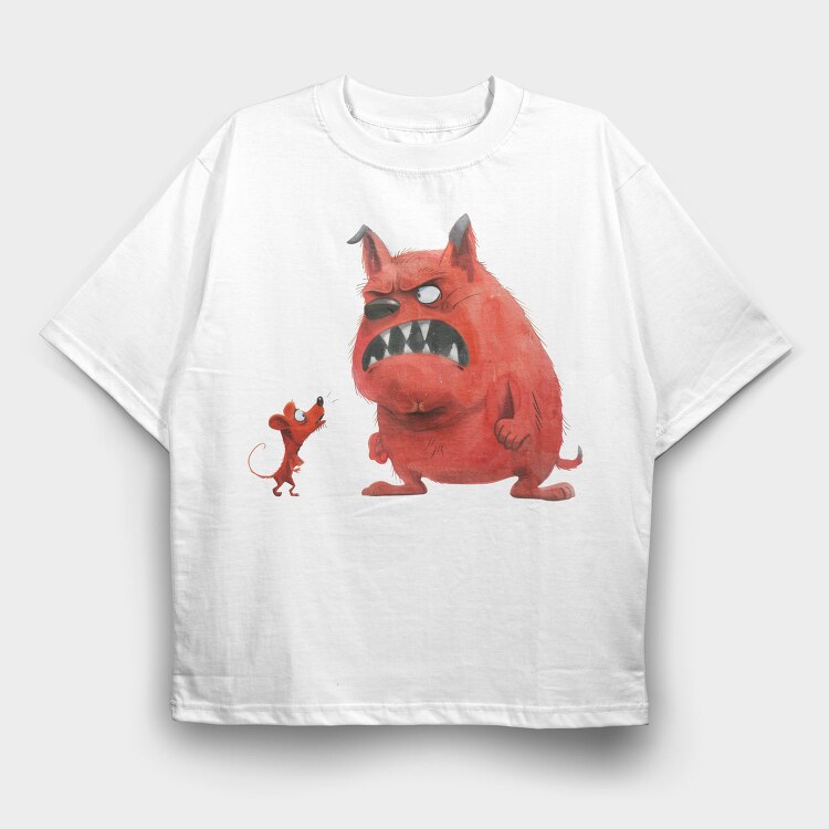 Mouse Vs Monster, Tricou Oversize Barbati (Unisex)