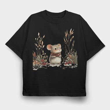 Mouse With Scarf, Tricou Oversize Barbati (Unisex)