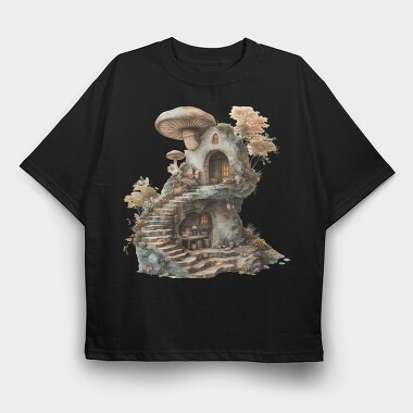 Mushroom Cave House, Tricou Oversize Barbati (Unisex)