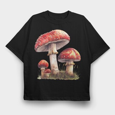 Mushroom Family Watercolor, Tricou Oversize Barbati (Unisex)