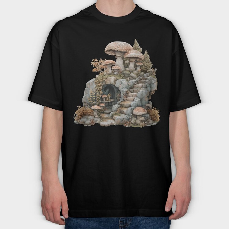 Mushroom Garden Cliff, Tricou Oversize Barbati (Unisex)