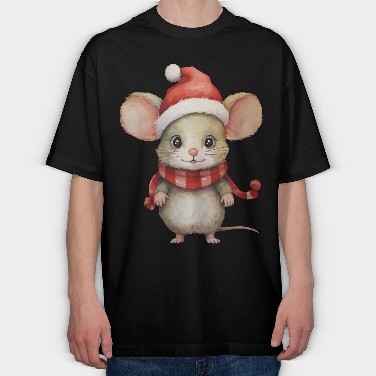 Mouse Santa Hat, Tricou Oversize Barbati (Unisex)
