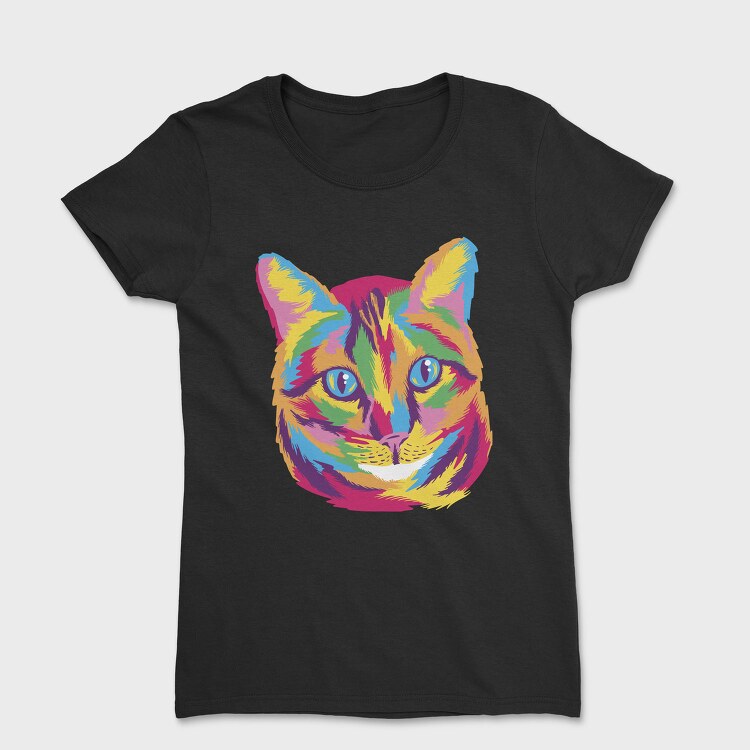 Colorful Cat Face Full Color, Tricou Femei