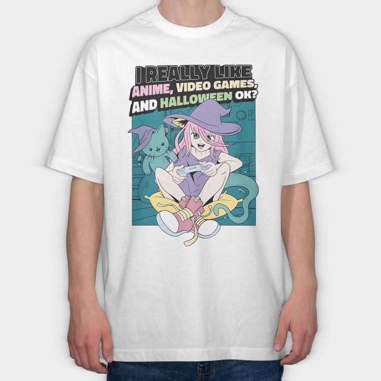 Halloween Gaming Witch, Tricou Oversize Barbati (Unisex)