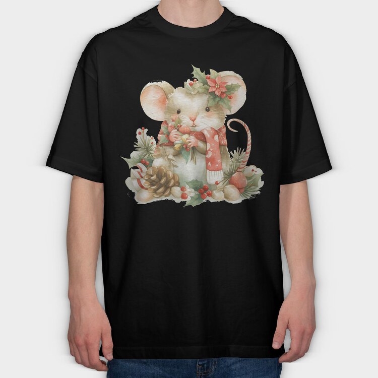 Mouse Christmas Wreath, Tricou Oversize Barbati (Unisex)