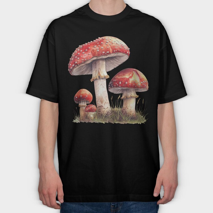 Mushroom Family Watercolor, Tricou Oversize Barbati (Unisex)
