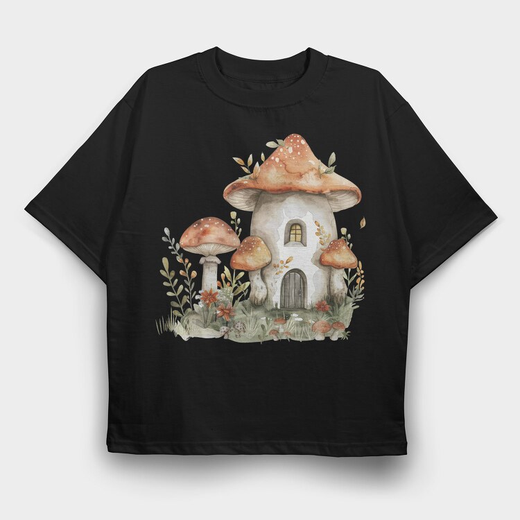 Mushroom House Clipart, Tricou Oversize Barbati (Unisex)