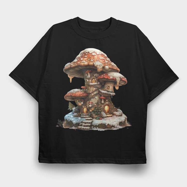 Mushroom House Snow, Tricou Oversize Barbati (Unisex)