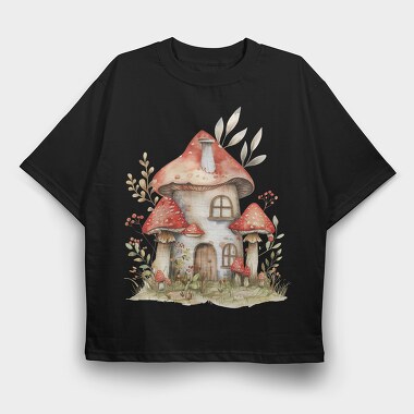 Mushroom Hut Clipart, Tricou Oversize Barbati (Unisex)