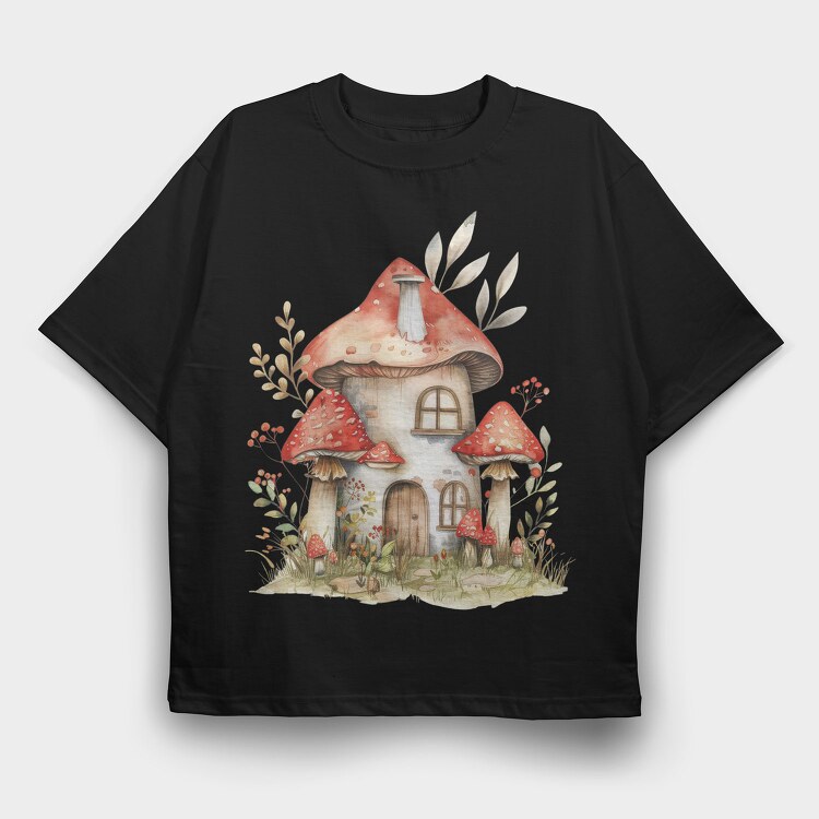 Mushroom Hut Clipart, Tricou Oversize Barbati (Unisex)