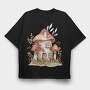Mushroom Hut Clipart, Tricou Oversize Barbati (Unisex)