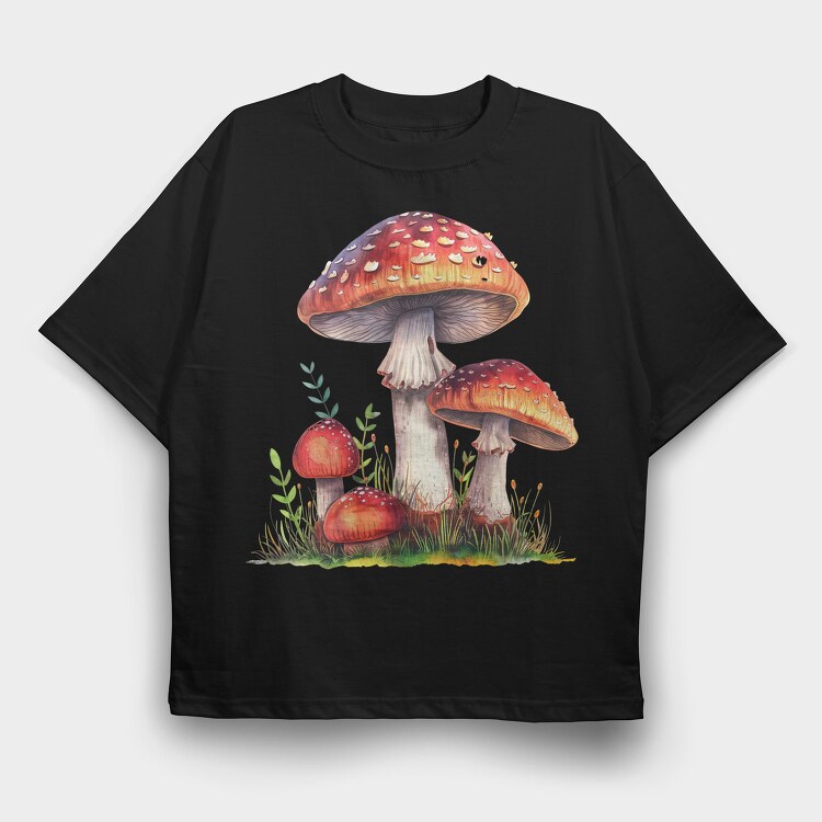 Mushrooms Watercolor Clipart, Tricou Oversize Barbati (Unisex)