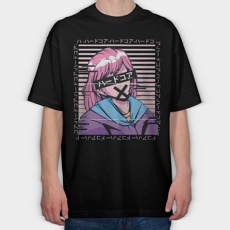 Hardcore Glitch Girl, Tricou Oversize Barbati (Unisex)