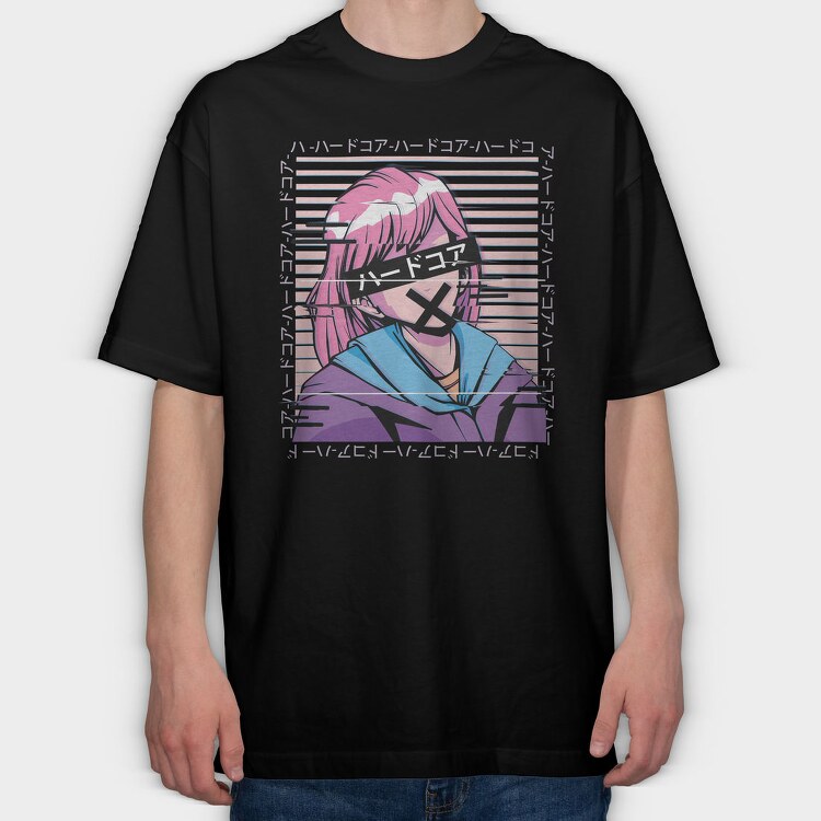 Hardcore Glitch Girl, Tricou Oversize Barbati (Unisex)