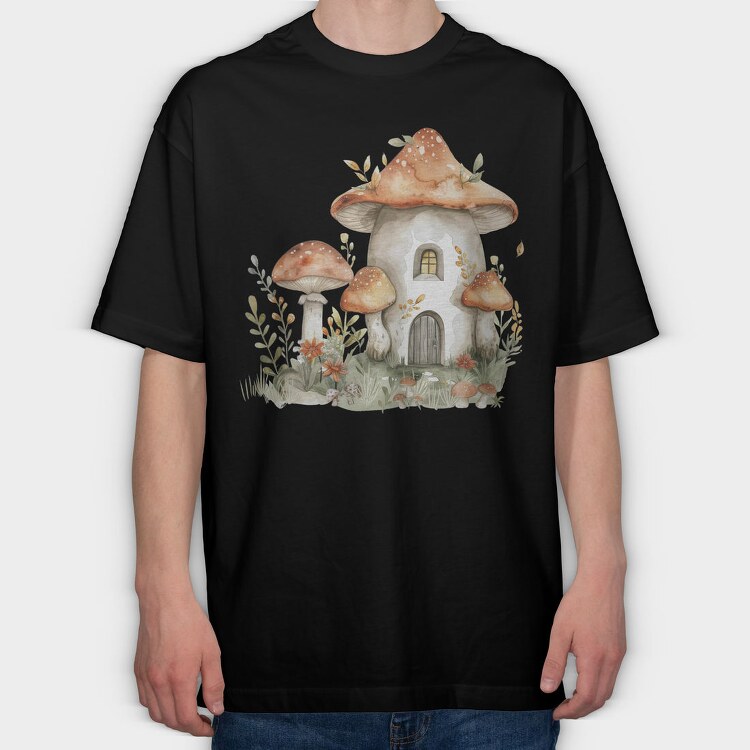Mushroom House Clipart, Tricou Oversize Barbati (Unisex)