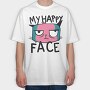 Angry Cat Face My Happy Face, Tricou Oversize Barbati (Unisex)