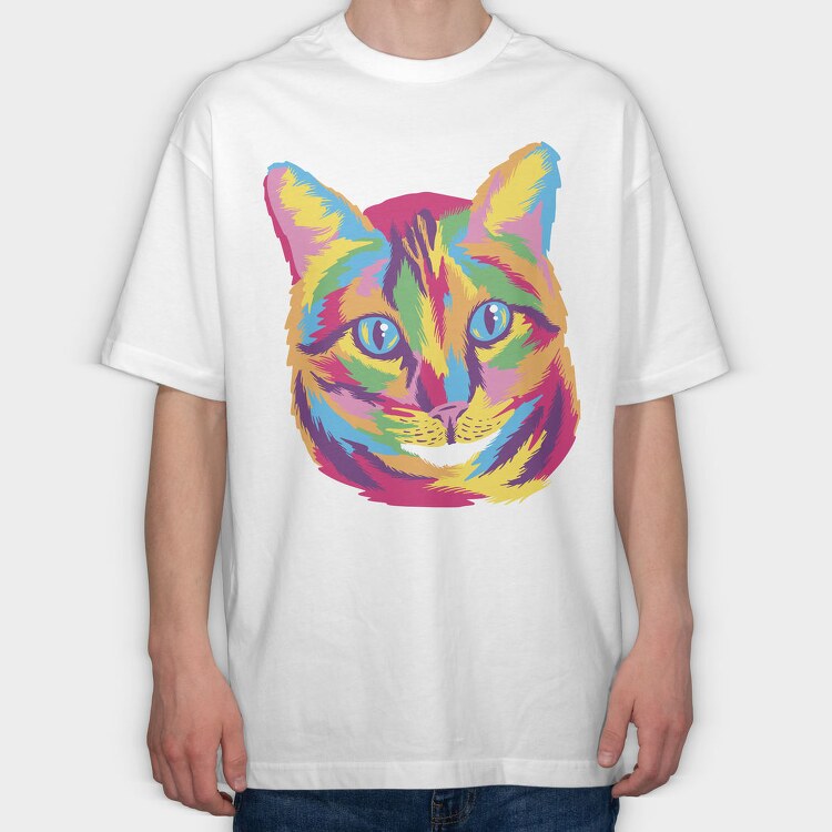 Colorful Cat Face Full Color, Tricou Oversize Barbati (Unisex)