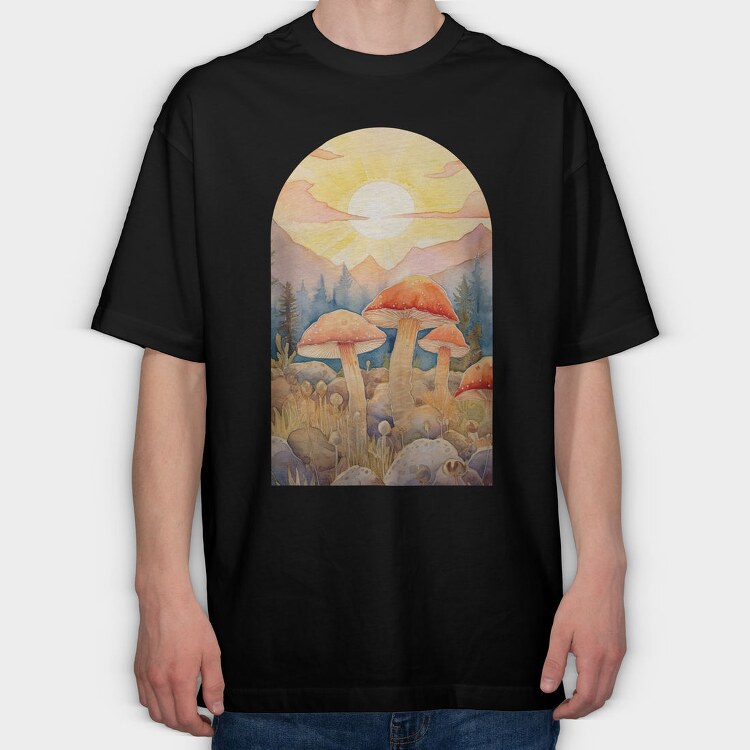 Mushrooms Sunset Light, Tricou Oversize Barbati (Unisex)