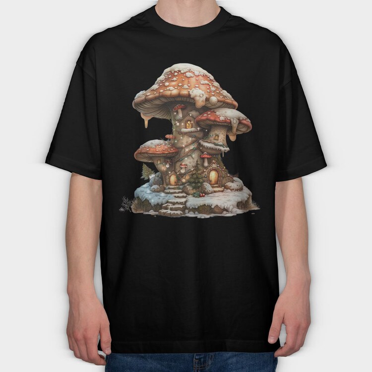 Mushroom House Snow, Tricou Oversize Barbati (Unisex)