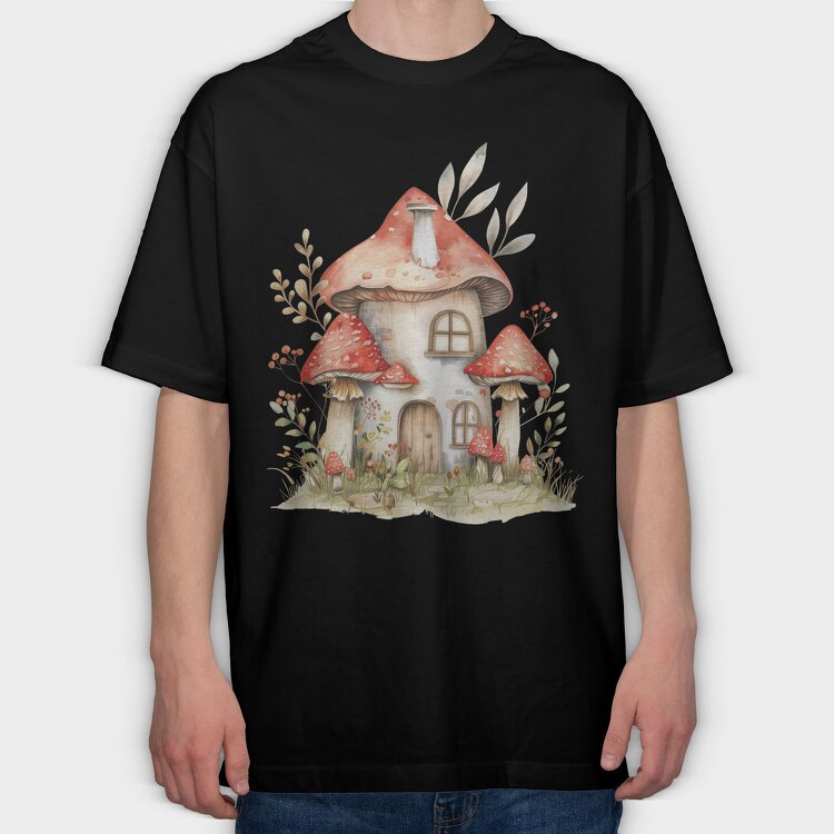 Mushroom Hut Clipart, Tricou Oversize Barbati (Unisex)