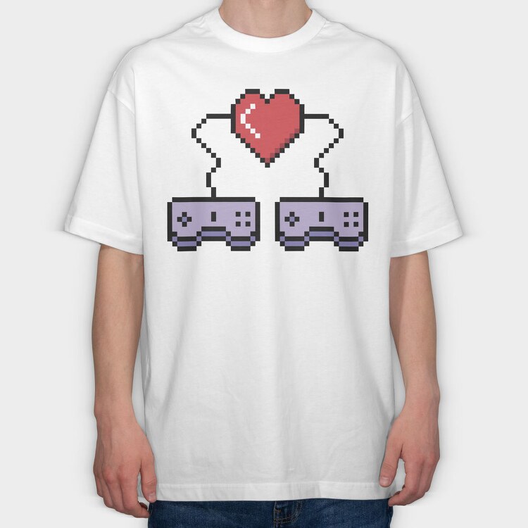 Pixelated Love, Tricou Oversize Barbati (Unisex)