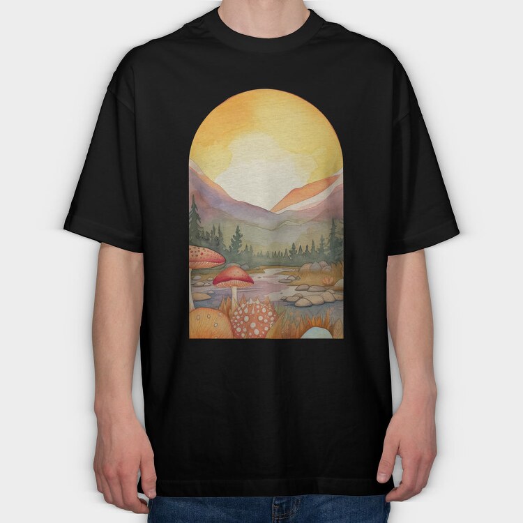 Mushroom Sunset, Tricou Oversize Barbati (Unisex)