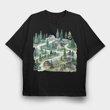 Nordic Cottage Hillside, Tricou Oversize Barbati (Unisex)