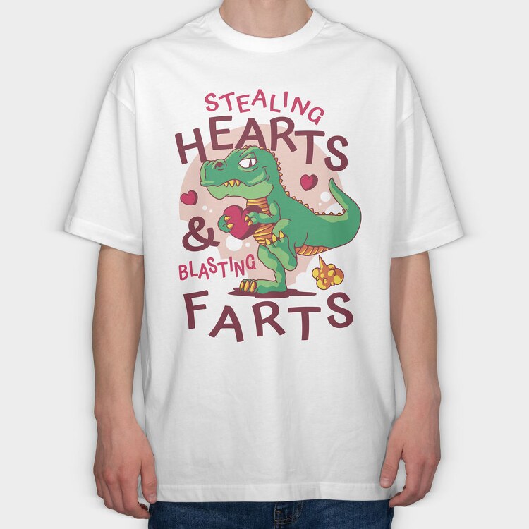 Dino Hearts Farts, Tricou Oversize Barbati (Unisex)