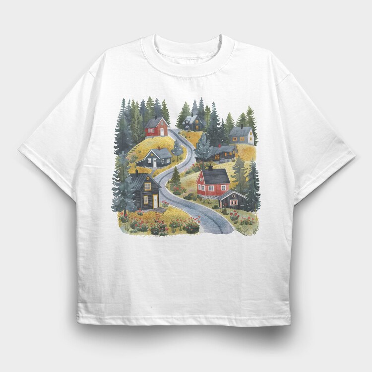 Nordic Cottage Path, Tricou Oversize Barbati (Unisex)
