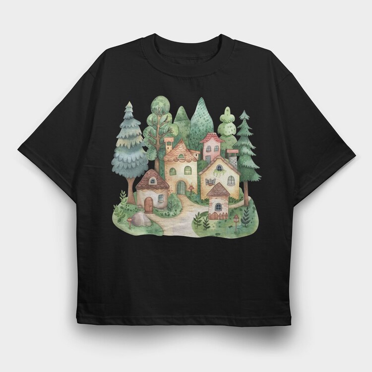 Nordic Fairy Cottage, Tricou Oversize Barbati (Unisex)