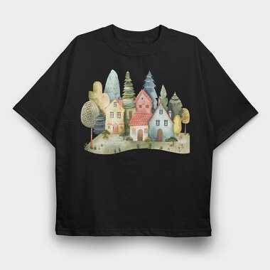 Nordic Fairy Village, Tricou Oversize Barbati (Unisex)