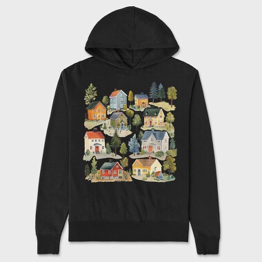 Nordic Homes Illustration, Hanorac Oversize Barbati (Unisex)