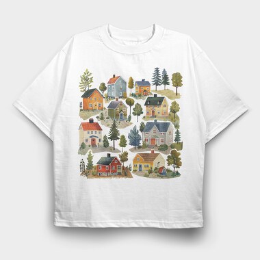 Nordic Homes Illustration, Tricou Oversize Barbati (Unisex)