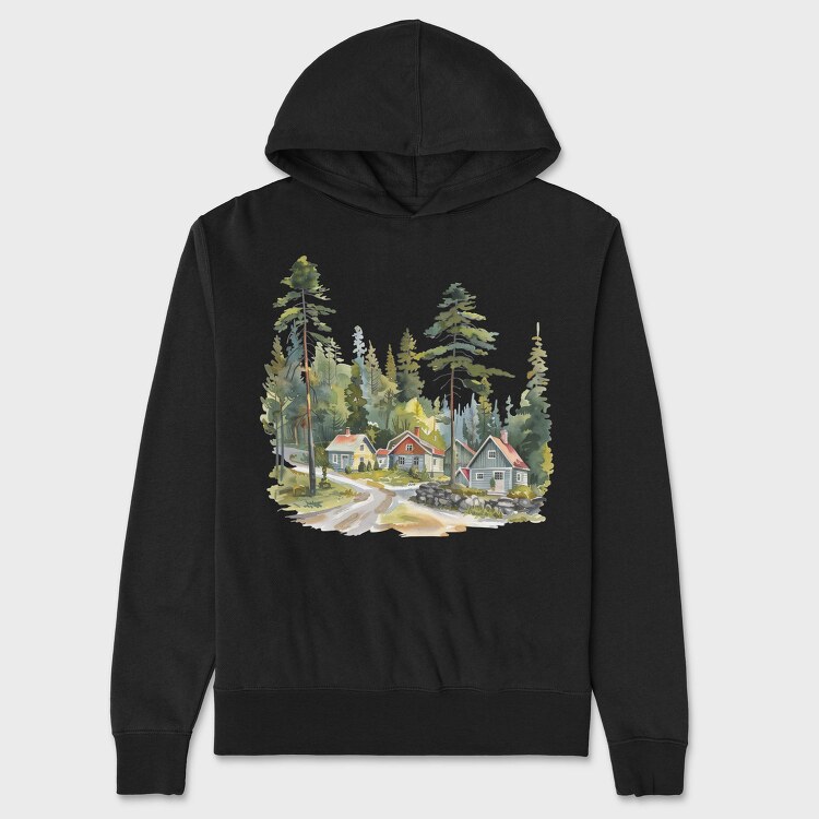 Nordic Homes In Forest, Hanorac Oversize Barbati (Unisex)