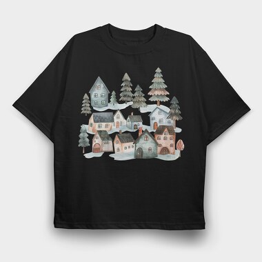 Nordic Houses Winter, Tricou Oversize Barbati (Unisex)