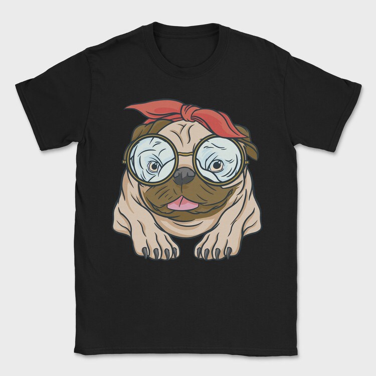 Pug With Glasses, Tricou Barbati (Unisex)