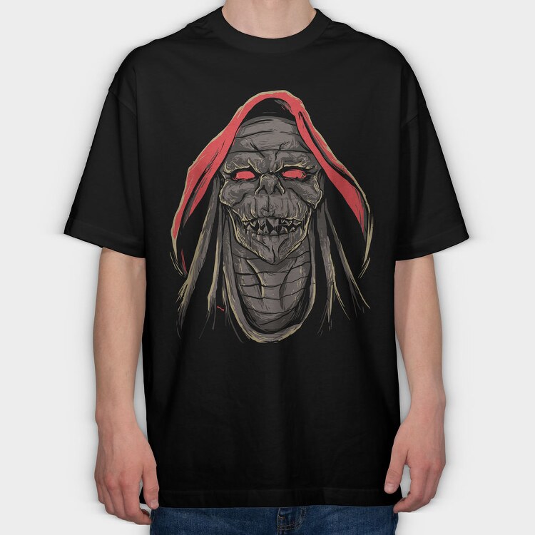Skull Hood Red, Tricou Oversize Barbati (Unisex)