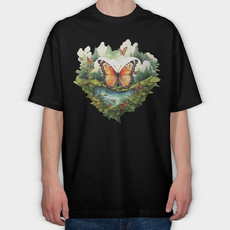 Nature With Butterfly Sublimation 95105158, Tricou Oversize Barbati (Unisex)