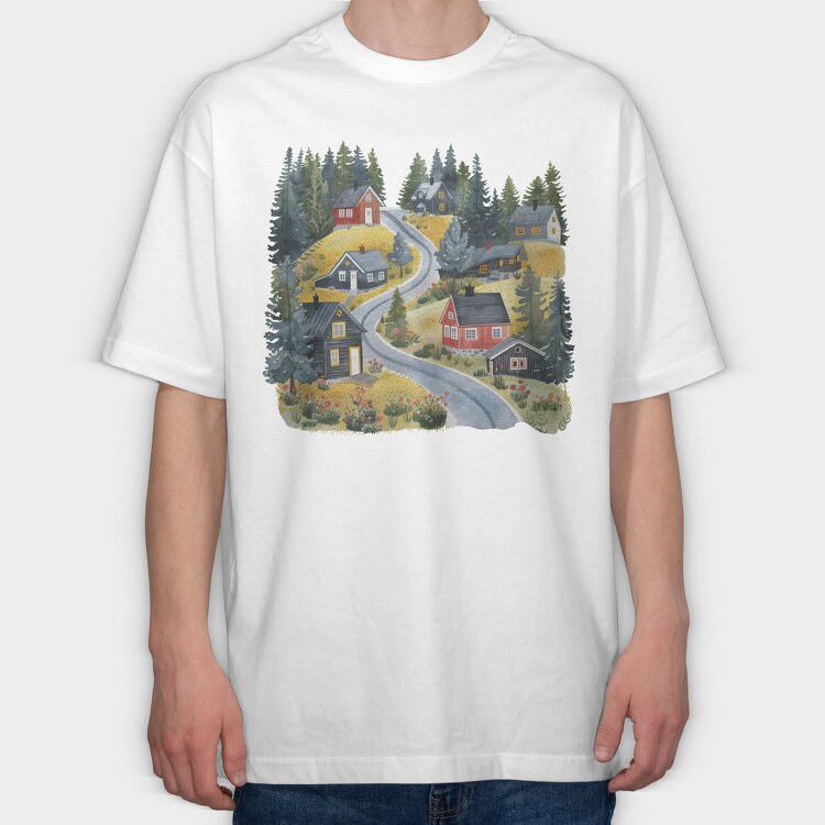 Nordic Cottage Path, Tricou Oversize Barbati (Unisex)