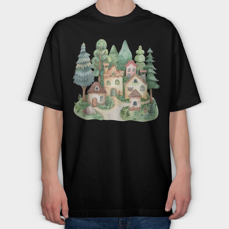 Nordic Fairy Cottage, Tricou Oversize Barbati (Unisex)