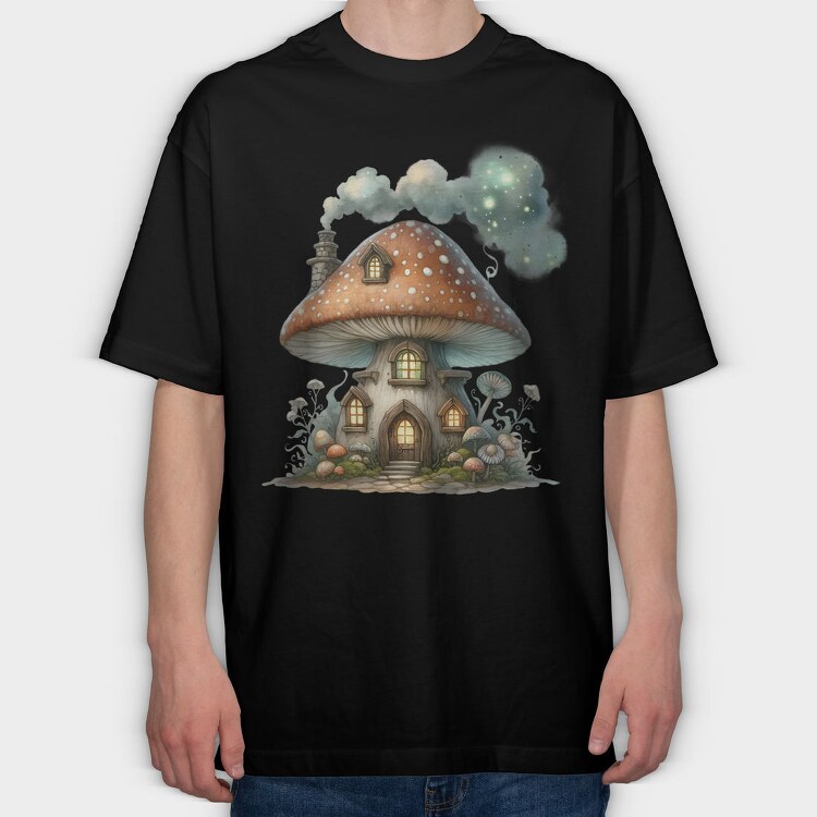 Mystical Mushroom House, Tricou Oversize Barbati (Unisex)