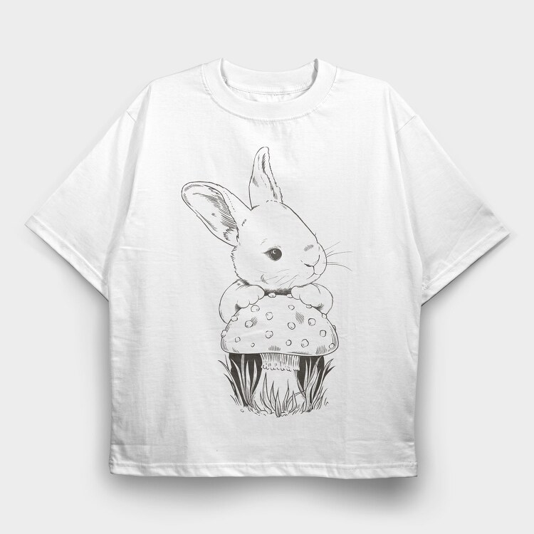 Rabbit and Mushroom, Tricou Oversize Barbati (Unisex)
