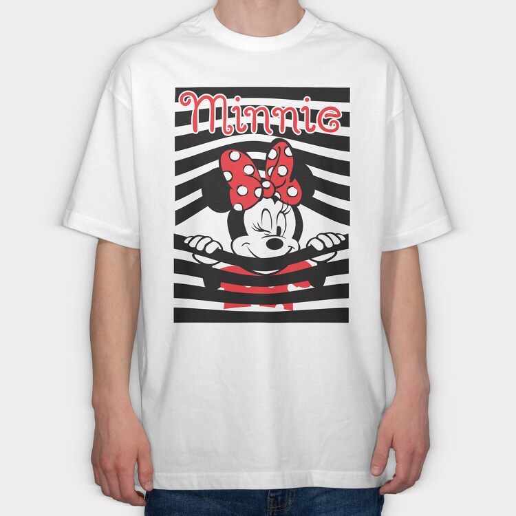 Minnie Mouse Stripes, Tricou Oversize Barbati (Unisex)