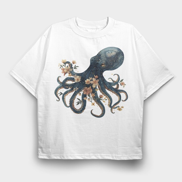 Octopus Bloom, Tricou Oversize Barbati (Unisex)