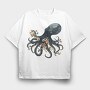 Octopus Bloom, Tricou Oversize Barbati (Unisex)