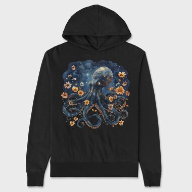 Octopus Floral Moonlight, Hanorac Oversize Barbati (Unisex)