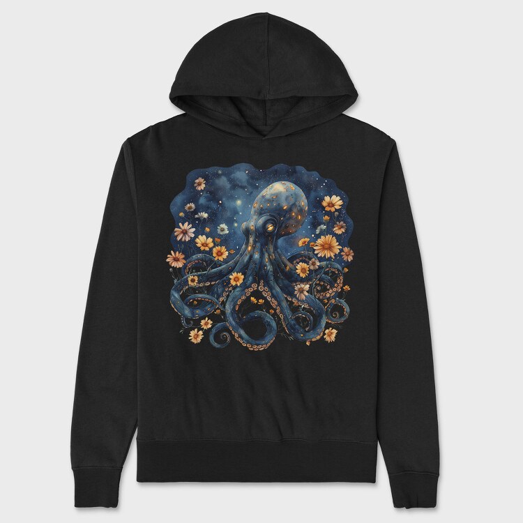 Octopus Floral Moonlight, Hanorac Oversize Barbati (Unisex)