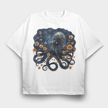 Octopus Floral Moonlight, Tricou Oversize Barbati (Unisex)